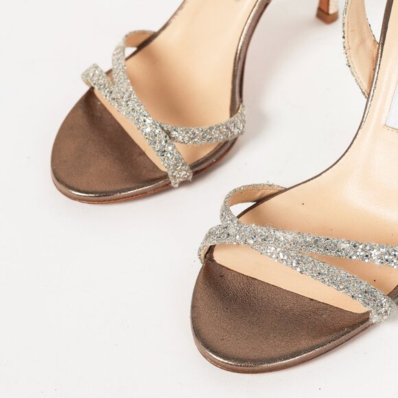 Jimmy Choo India Champagne Glitter Fabric Sandals - Picture 6 of 8